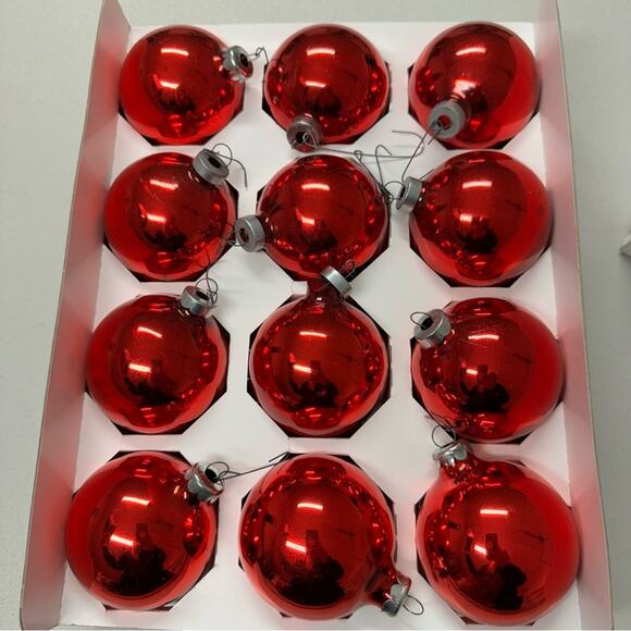 Vintage Holly Red Glass Ball Ornaments 20 Christmas Holiday Decor 2pks of 10 - Picture 5 of 8